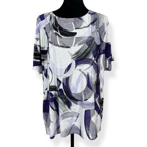 Easywear Chicos 3‎ Top Womens XL Purple White Brushstroke Short Sleeve Textured